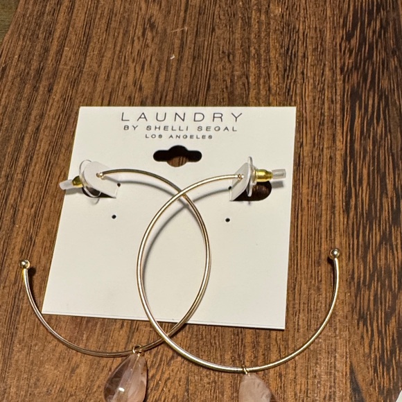 Laundry by Shelli Segal Gold Tone Open Hoop Teardrop Dangle Earrings (BR888/3) - Picture 2 of 5